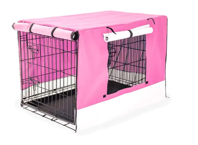 Paw Mate Wire Foldable Crate with Tray + Pink Cover